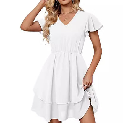 Damen Freizeitkleid Fließender Rock Rüschenärmel Norvielle
