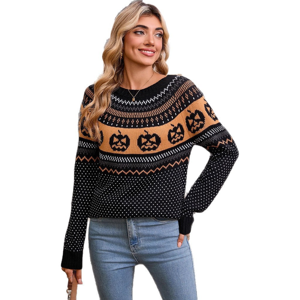 Damen Halloween Strickpullover Feinstrick Norvielle