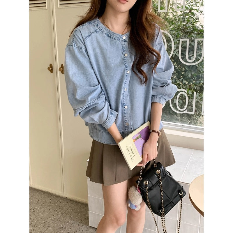 Damen Denim-Bluse mit Puffärmeln
