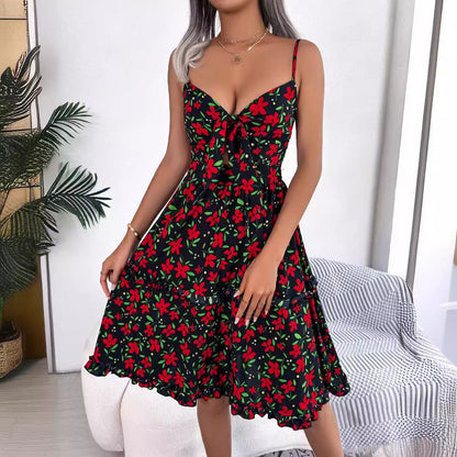 Damen Retro-Kleid Sommer florales Print Cut-Out-Detail Norvielle