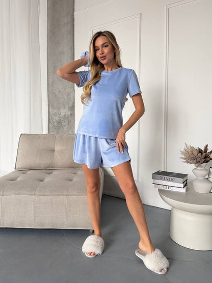 Damen Loungewear-Set Samt Elastischer Bund