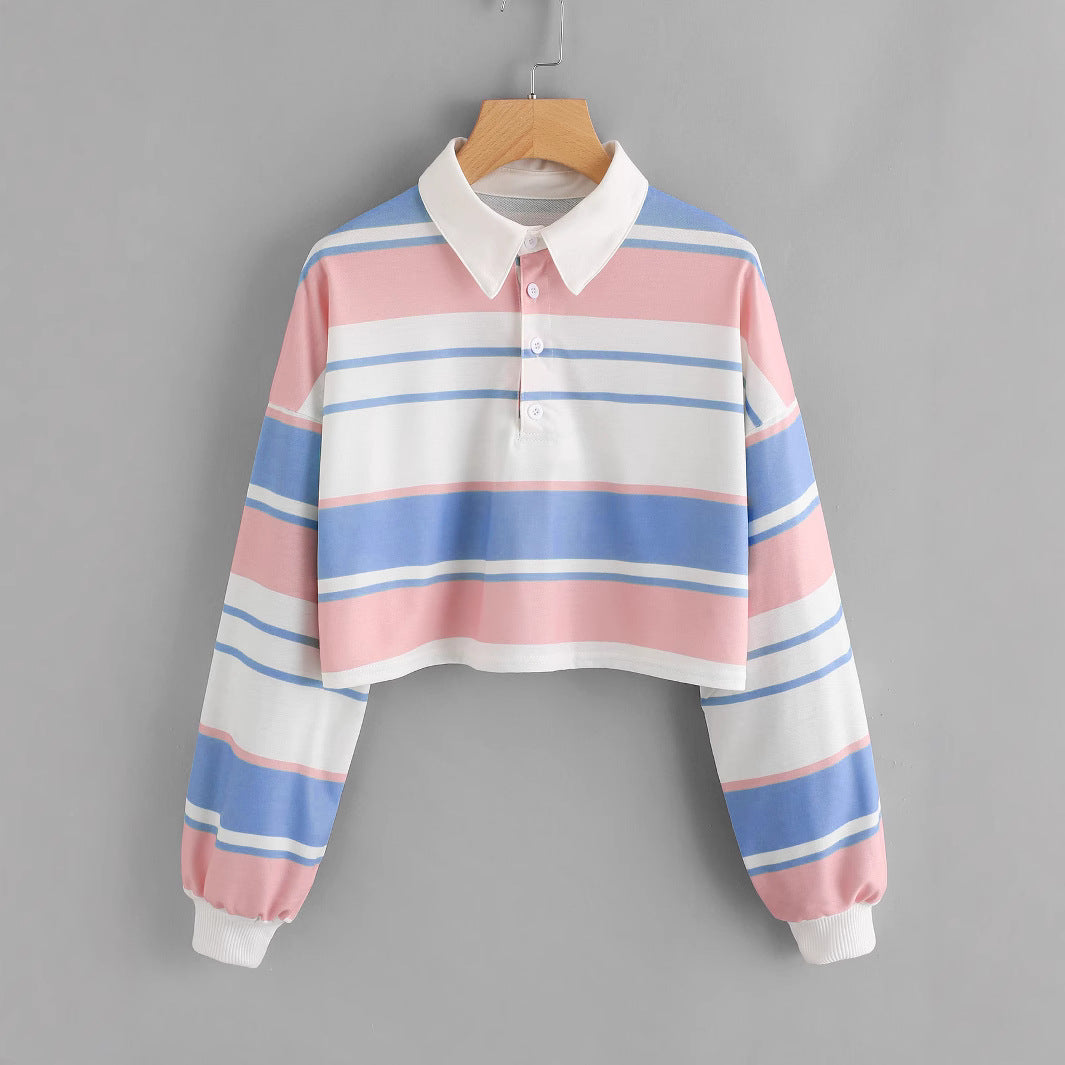 Damen Polo-Shirt Crop-Design Farbblockmuster Norvielle