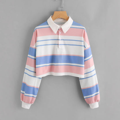 Damen Polo-Shirt Crop-Design Farbblockmuster Norvielle