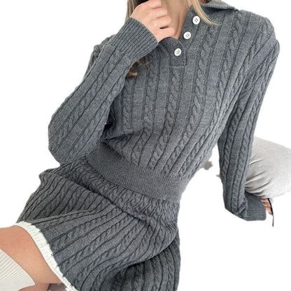 Damen Strickkleid Kragen Zopfmuster