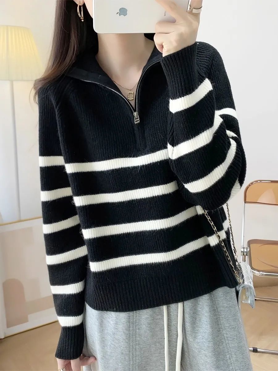 Damen Strickpullover Halbzipper Norvielle