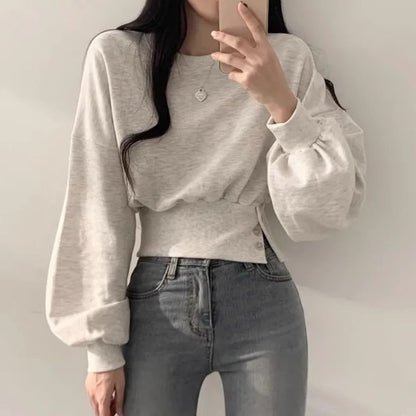 Damen Cropped Sweatpullover Puffärmel Norvielle