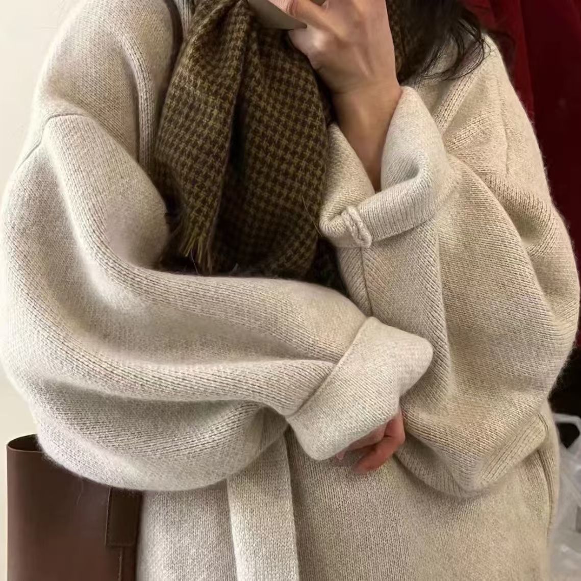 Damen Oversized Strickjacke Norvielle Wollig Warm