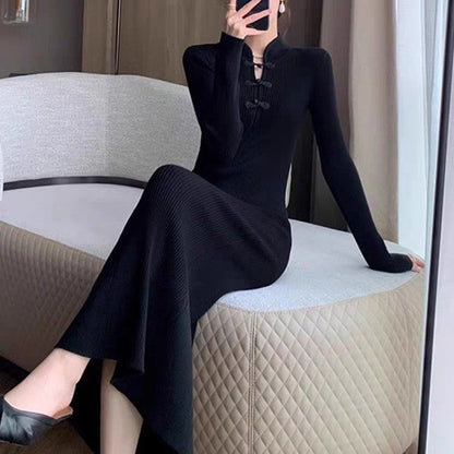 Damen Strickkleid Langärmlig Mit Knöpfen Norvielle