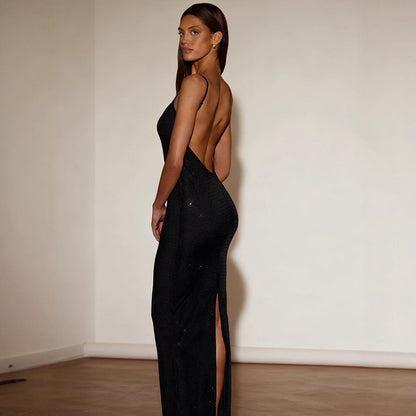 Damen Paillettenkleid Spaghettiträger Figurbetont