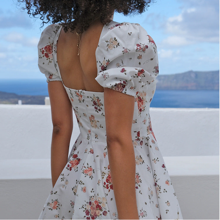 Damenkleid mit Puffärmeln Florales Design Norvielle