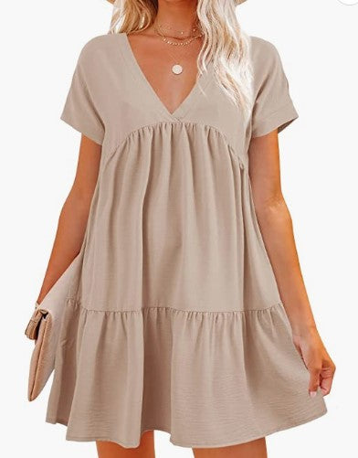 Damen V-Ausschnitt Kleid Weit schwingender Saum Norvielle