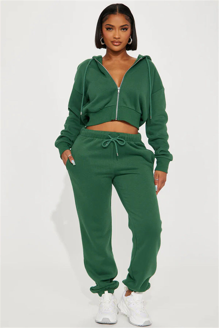Damen Sweatset Cropped Hoodie Weite Hose Norvielle