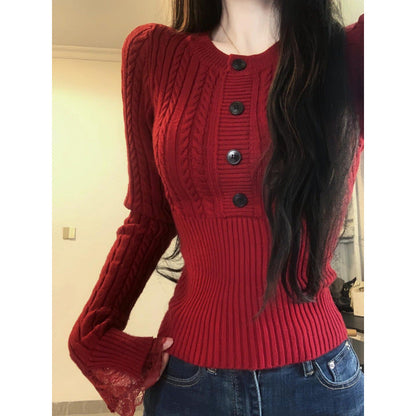 Damen Strickpullover Zopfmuster Spitzenärmel Norvielle - Norvielle