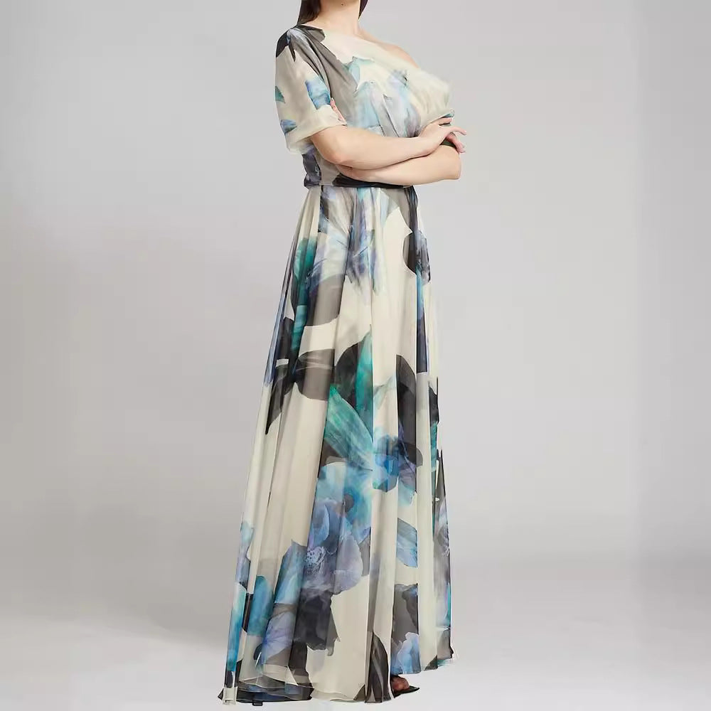 Damen Chiffon-Kleid Schulterfrei Floralmuster Norvielle