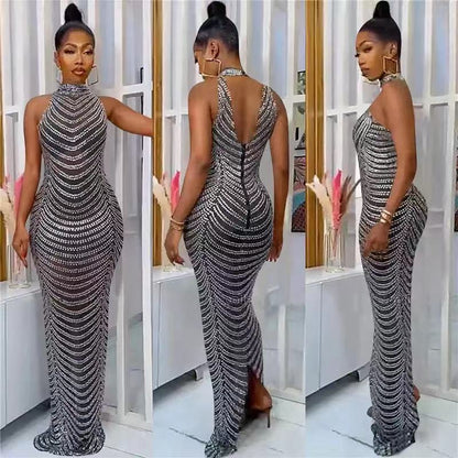 Damen Maxikleid Pailletten Figurbetont