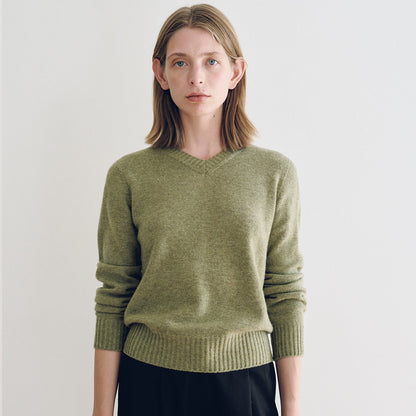 Damen Feinstrickpullover V-Ausschnitt Breites Bündchen