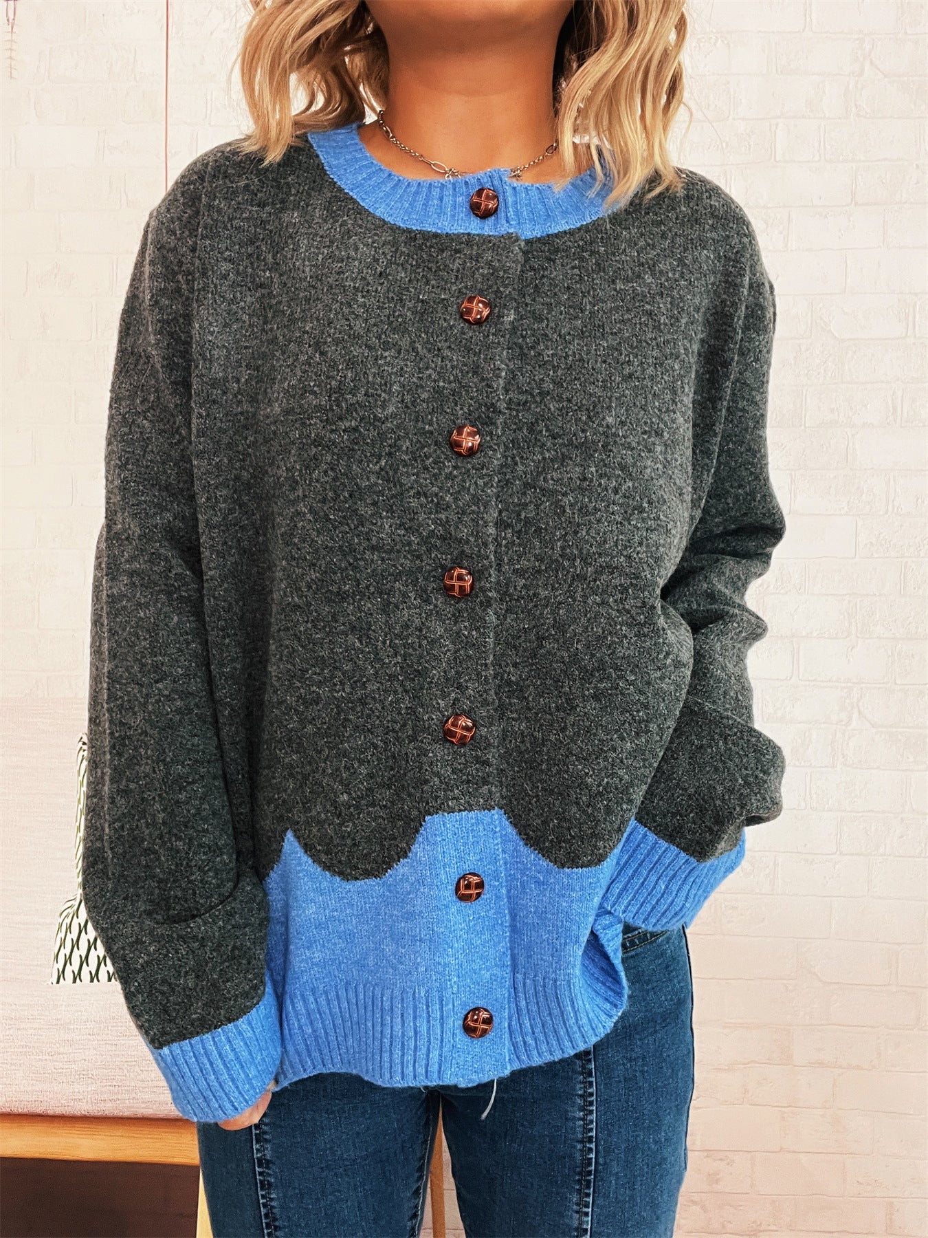 Damen Strickjacke Kuschelig Kontrastbündchen Norvielle