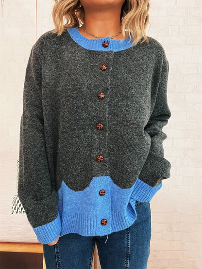Damen Strickjacke Kuschelig Kontrastbündchen Norvielle