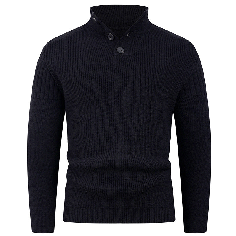 Herren Pullover Hochkragen Knopfdetails Wärme Beige