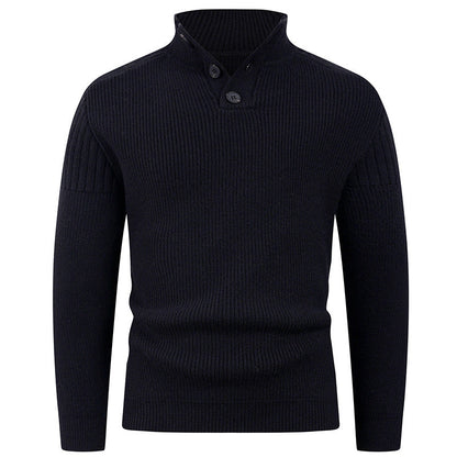 Herren Pullover Hochkragen Knopfdetails Wärme Beige