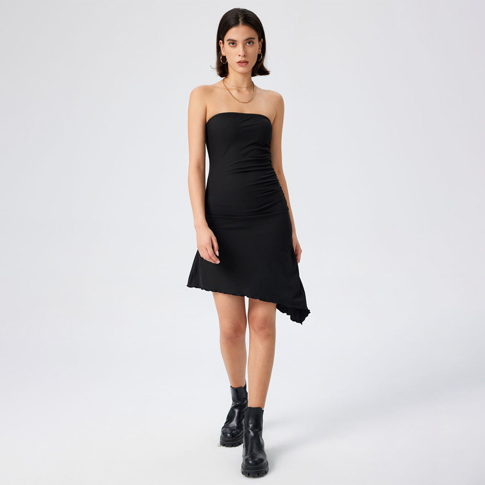 Damen Bandeau-Kleid Asymmetrisch Rüschenabschluss Norvielle