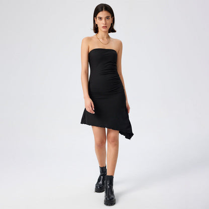 Damen Bandeau-Kleid Asymmetrisch Rüschenabschluss Norvielle