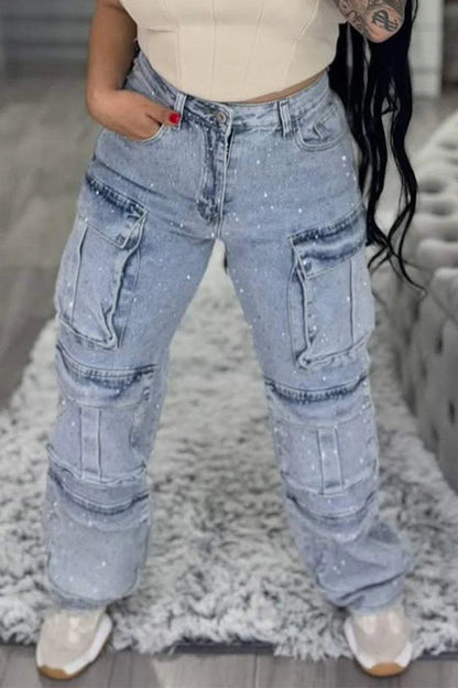 Damen Cargo-Hose Trend-Taschen Modern Wasch-Effekt