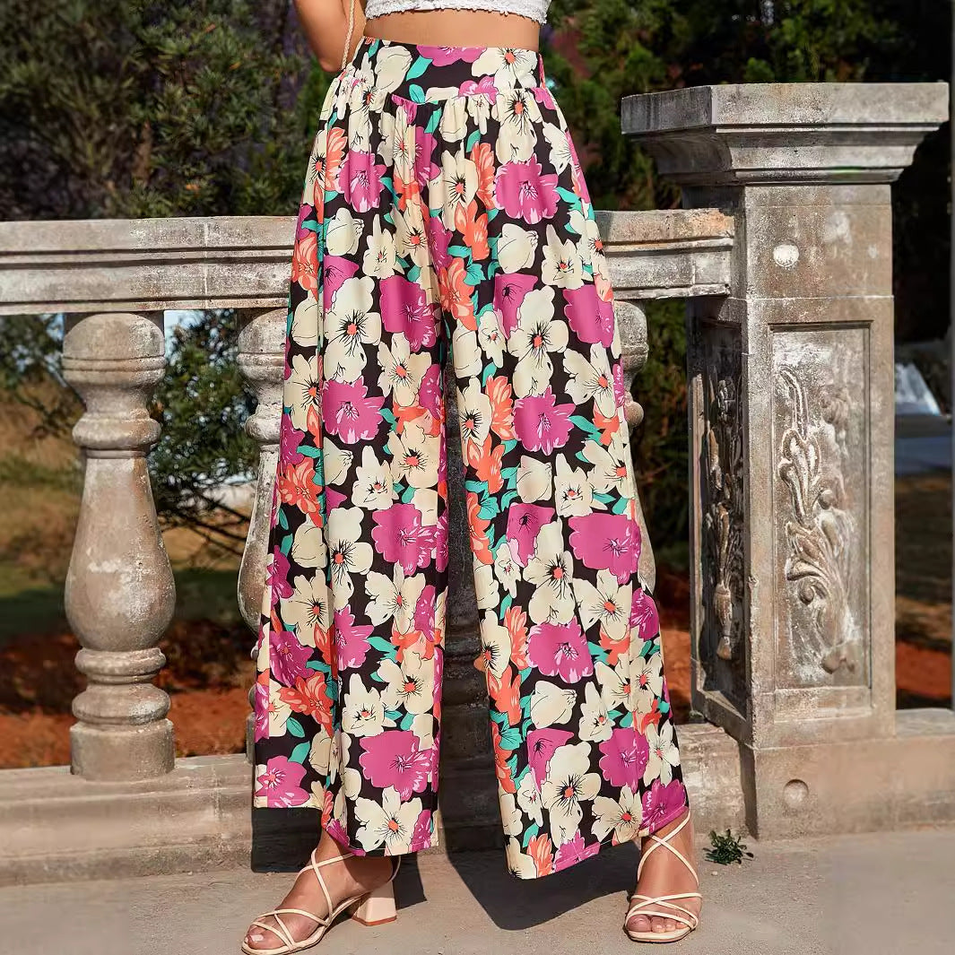Damen Palazzo-Hose Bunt Blumenmuster Elastisch Norvielle