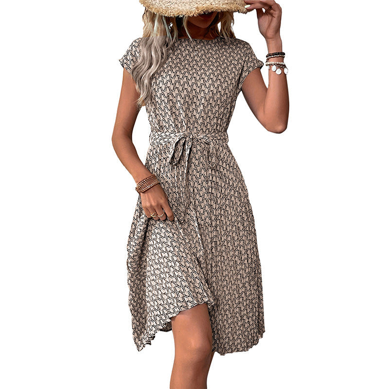 Damen Midikleid Asymmetrischer Saum Dekorativer Gürtel Norvielle