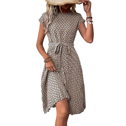 Damen Midikleid Asymmetrischer Saum Dekorativer Gürtel Norvielle