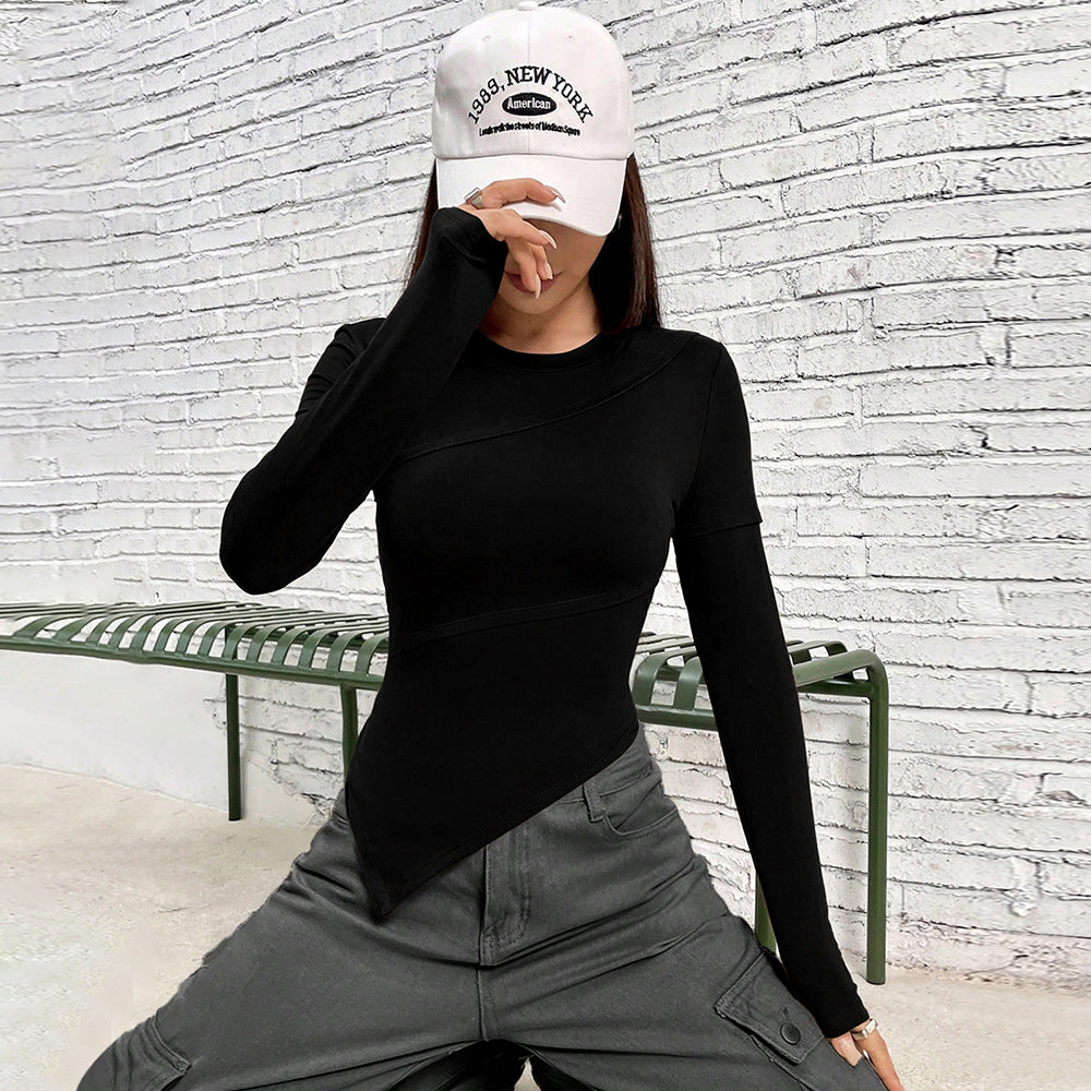 Damen Langarmshirt Asymmetrisch Figurbetont Norvielle