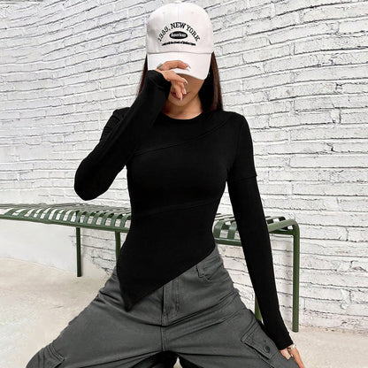 Damen Langarmshirt Asymmetrisch Figurbetont Norvielle