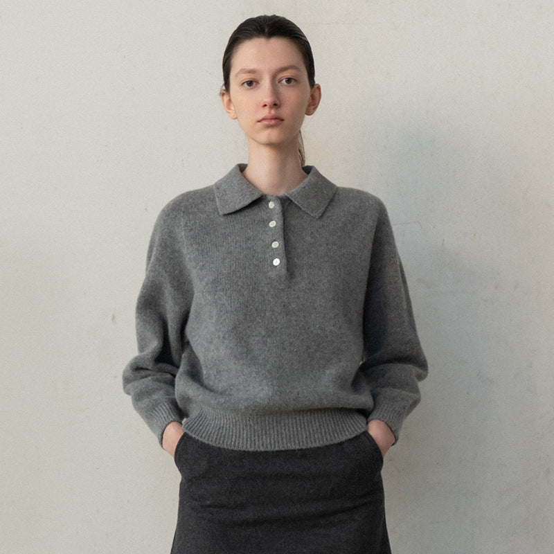 Damen Pullover Polokragen Knopfdetails Norvielle - Norvielle