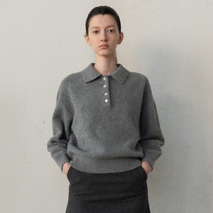 Damen Pullover Polokragen Knopfdetails Norvielle - Norvielle