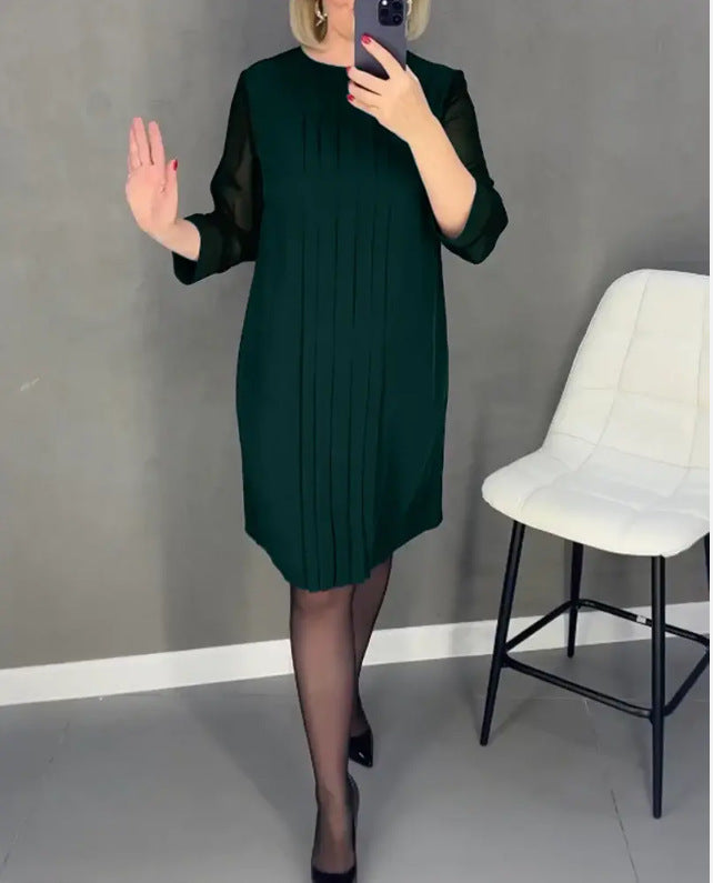 Damen Maxikleid Elegant Faltenwurf Durchsichtige Ärmel Norvielle