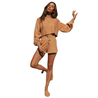 Damen Freizeit-Set Cropped Pullover und Shorts Norvielle
