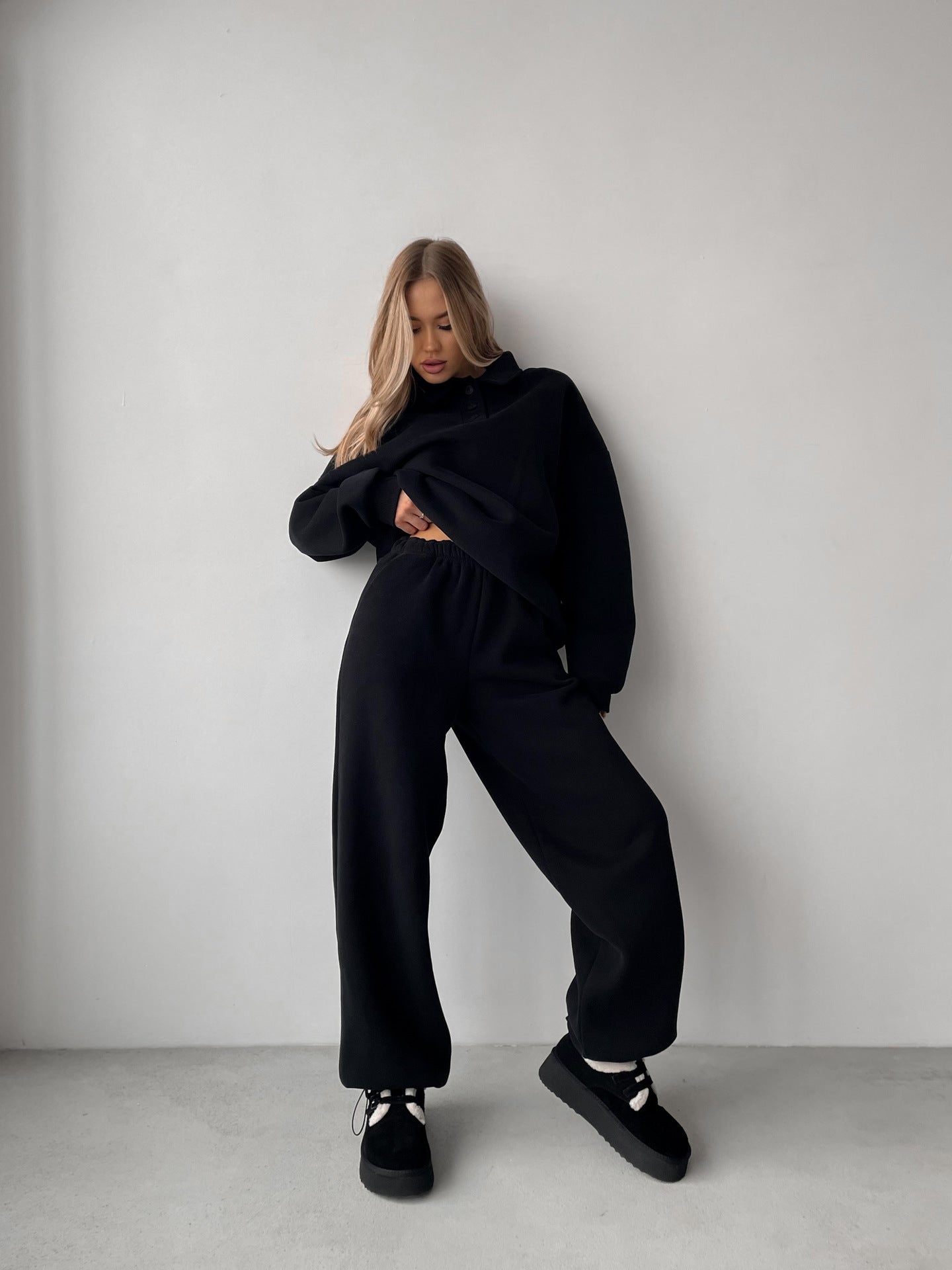 Damen Hoodie Knopfleiste Weite Hose Norvielle