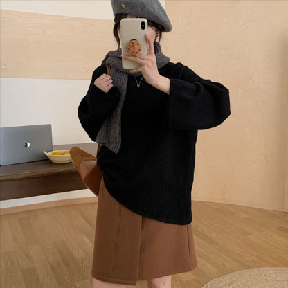 Damen Oversized Strickpullover Weiter Schnitt Feines Material Beige