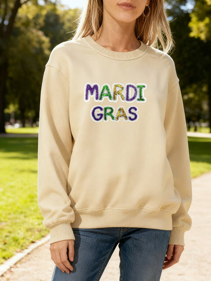 Damen Sweatshirt Mardi Gras Schriftzug Leicht Norvielle