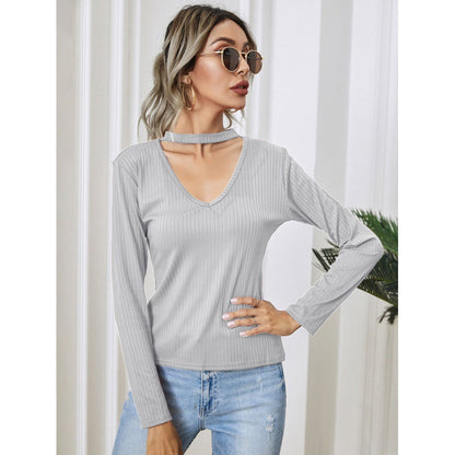 Damen Langarm Bodysuit V-Ausschnitt Schmal Norvielle