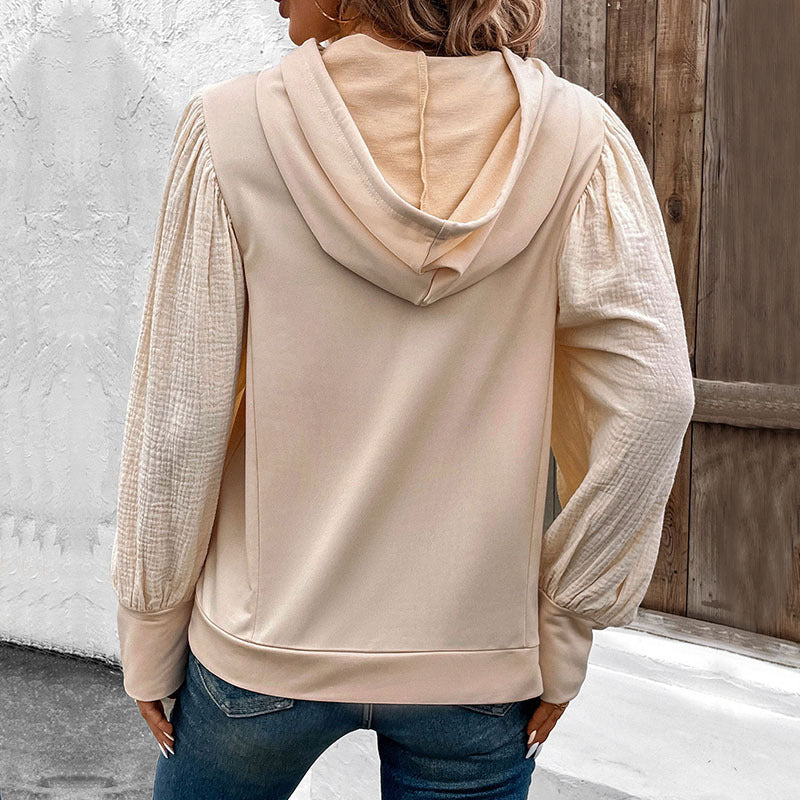 Damen Kapuzenpullover mit Puffärmeln Elegant