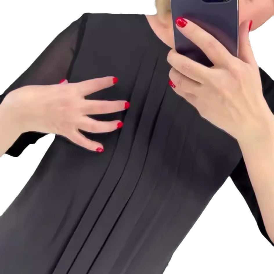 Damen Rüschenkleid transparente Ärmel Norvielle