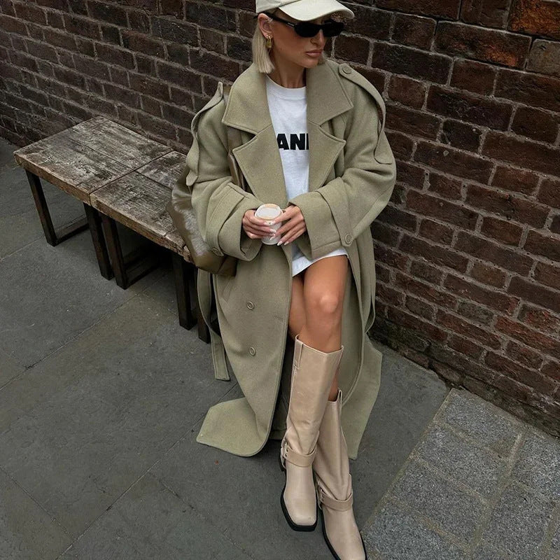 Damen Oversized-Mantel Taillierbarer Gürtel Norvielle