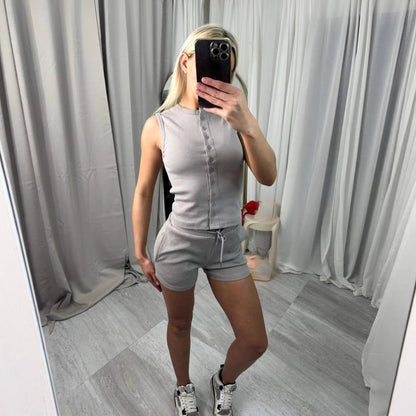 Damen Kurzoverall Set Knopfverschluss Verstellbar