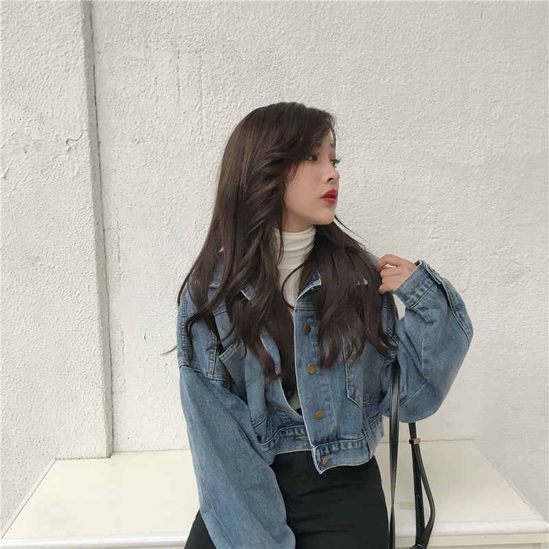 Damen Cropped Denimjacke Oversized Schnitt