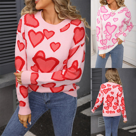 Damen Strickpullover Herzdesign Lockerer Schnitt - Norvielle