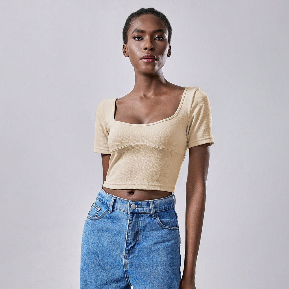 Damen Cropped T-Shirt Kurzärmelig Quadratausschnitt Norvielle