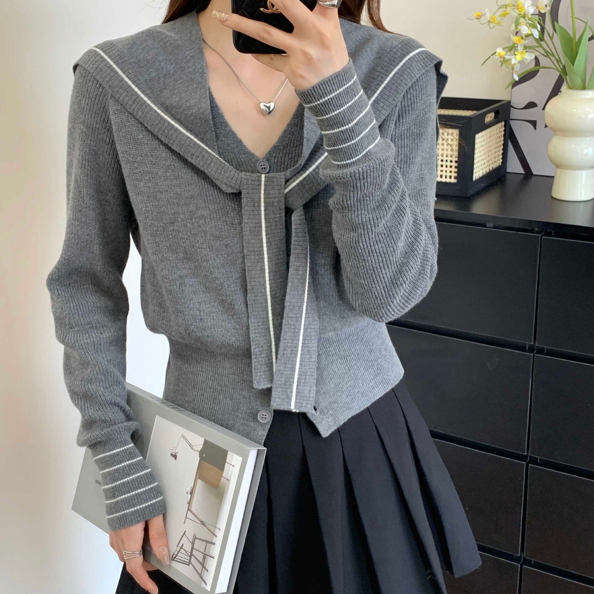 Damen Strickjacke Dekorativer Kragen Knöpfe Norvielle - Norvielle