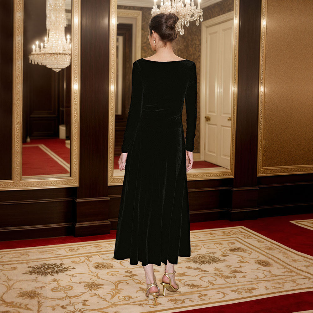 Damen Maxikleid Cowl-Ausschnitt Länge Lang Ärmel Norvielle