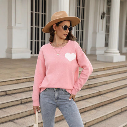 Damen Pullover Weich Herzapplikation Norvielle - Norvielle